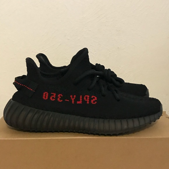 Yeezy Boost 350, Black w/red letters ,💯 authentic - Picture 2 of 12